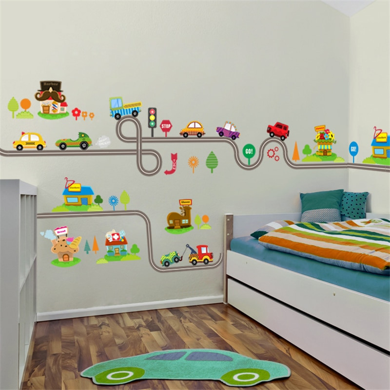 Decals For Kids Room
 Cartoon Cars Highway Track Wall Stickers For Kids Rooms
