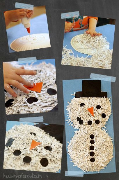 December Crafts For Preschool
 Shredded Paper snowman simple recycled craft for kids
