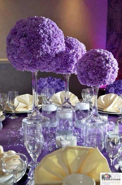 Decoration Ideas Purple Birthday Party
 Purple centerpieces at a Quinceañera birthday party See