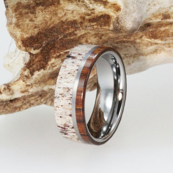 Deer Antler Wedding Rings
 Titanium Ring Wooden Deer Antler Mens Titanium by