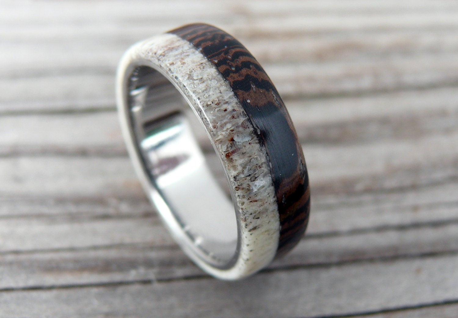 Deer Antler Wedding Rings
 Titanium Ring with Deer Antler and Wenge Wood Wedding Ring