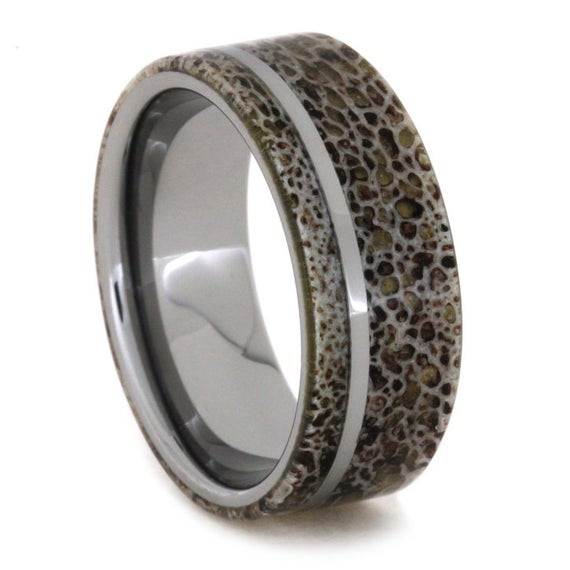 Deer Antler Wedding Rings
 Deer Antler Ring and Tungsten Wedding Band by jewelrybyjohan
