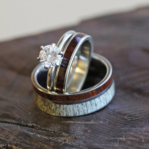 Deer Antler Wedding Rings
 Unique Deer Antler Wedding Ring Set Women s Diamond And