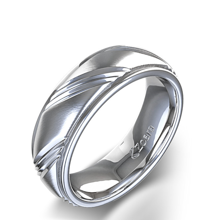 Designer Mens Wedding Bands
 Men’s Unique Center Angle Design Wedding Ring in 14k White