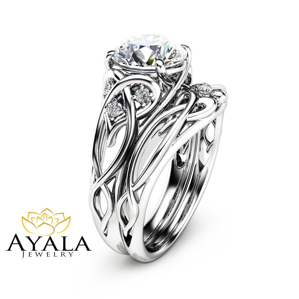 Designer Wedding Rings
 14K White Gold Unique Engagement Rings 2 Carat Moissanite Ring
