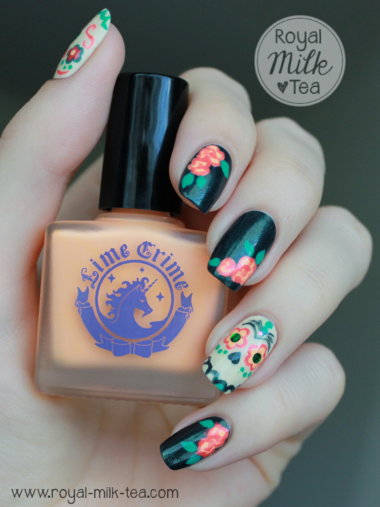 Dia De Los Muertos Nail Art
 Royal Milk Tea Dia de los Muertos Sugar Skull Nail Art