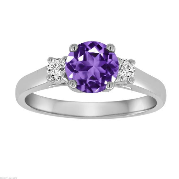 Diamond Amethyst Engagement Rings
 Amethyst & Diamond Three Stone Engagement Ring 14K White Gold