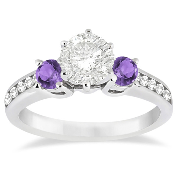 Diamond Amethyst Engagement Rings
 Three Stone Amethyst & Diamond Engagement Ring Palladium 0