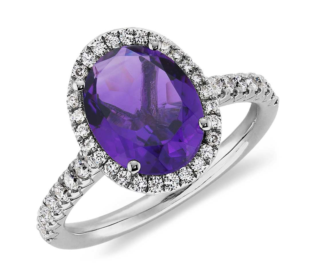 Diamond Amethyst Engagement Rings
 Amethyst and Diamond Ring in 18k White Gold 10x8mm