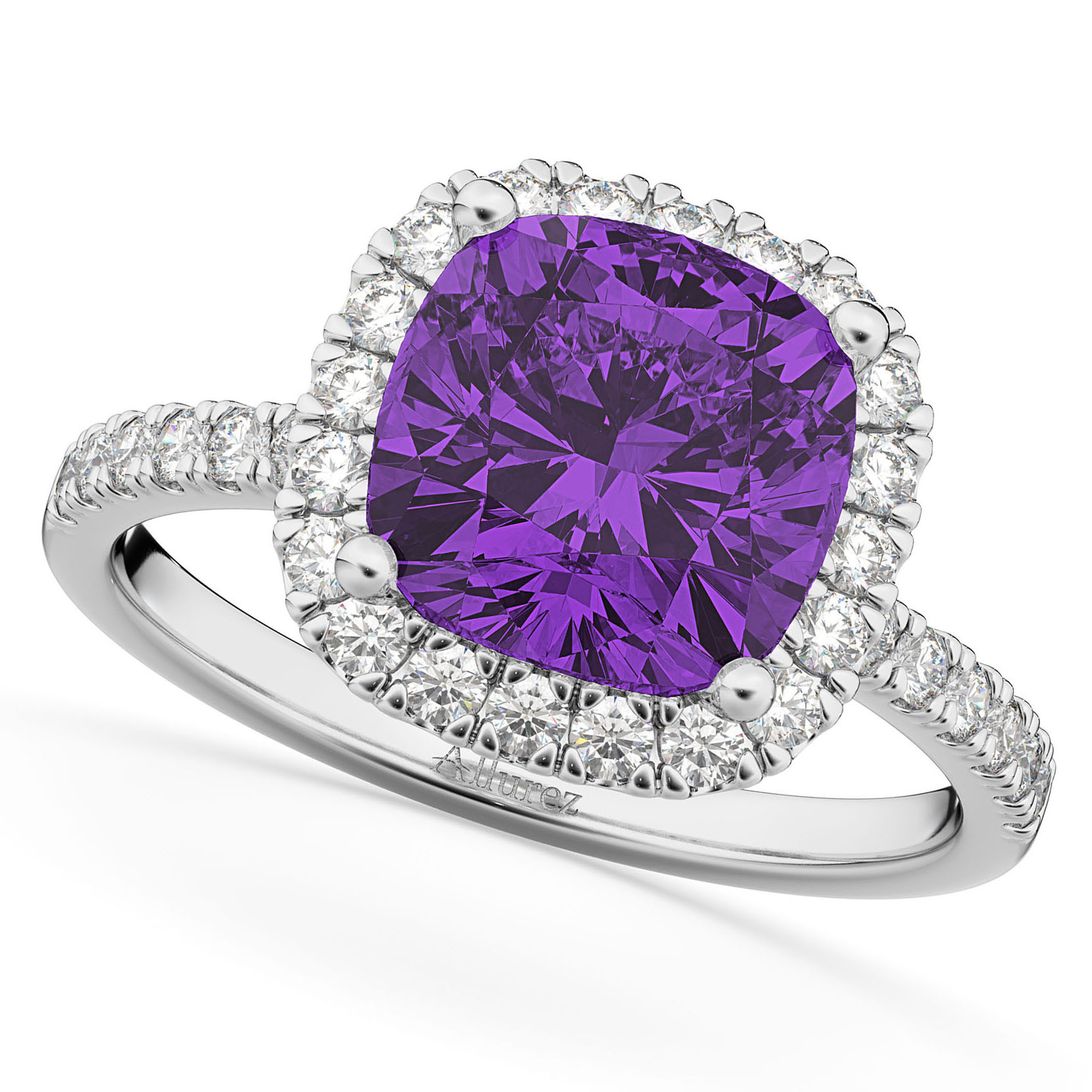 Diamond Amethyst Engagement Rings
 Cushion Cut Halo Amethyst & Diamond Engagement Ring 14k