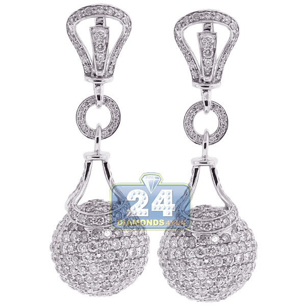 Diamond Ball Earrings
 Womens Diamond Ball Drop Earrings 18K White Gold 9 91 Carat