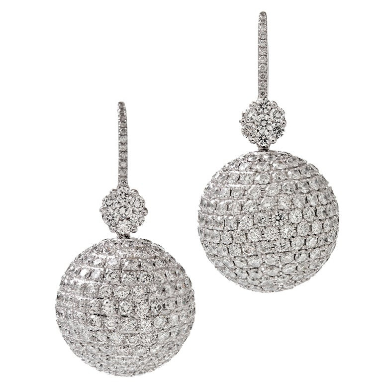 Diamond Ball Earrings
 Extra Fine Diamond "Disco Ball" Platinum Earrings at 1stdibs
