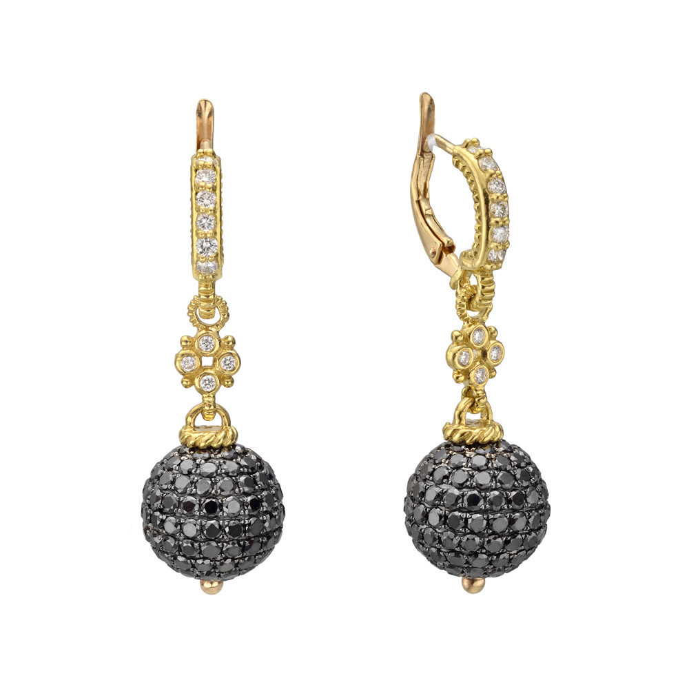 Diamond Ball Earrings
 Judith Ripka Pavé Black Diamond Ball Drop Earrings