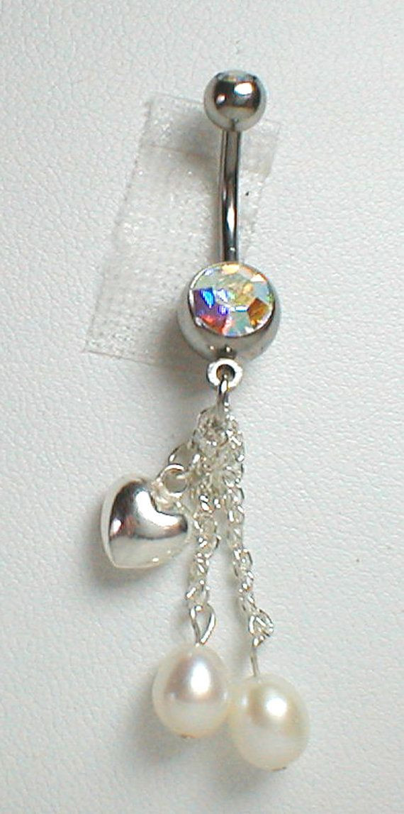 Diamond Body Jewelry
 Unique Belly Ring Sterling Silver Freshwater by