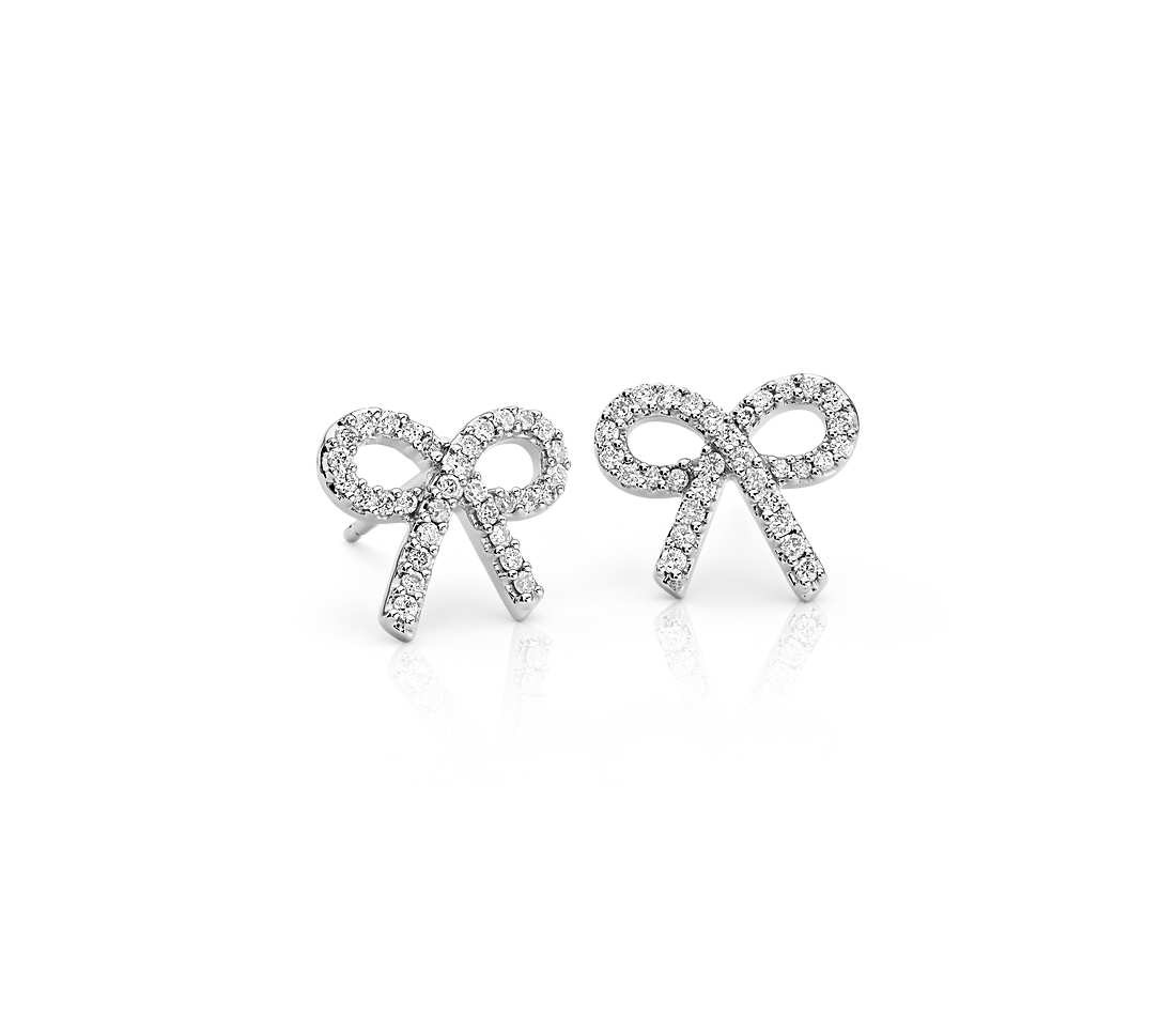 Diamond Bow Earrings
 Diamond Bow Earrings in 14k White Gold 1 4 ct tw