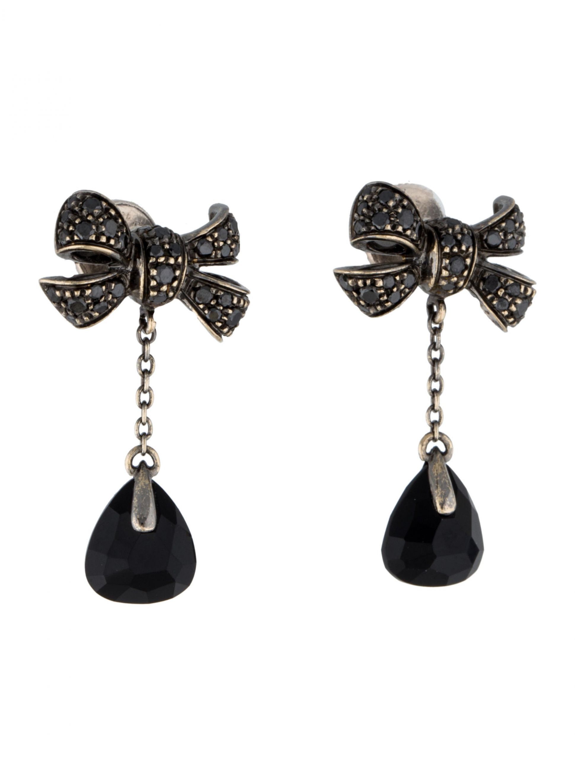 Diamond Bow Earrings
 18K yx and Black Diamond Bow Earrings Earrings