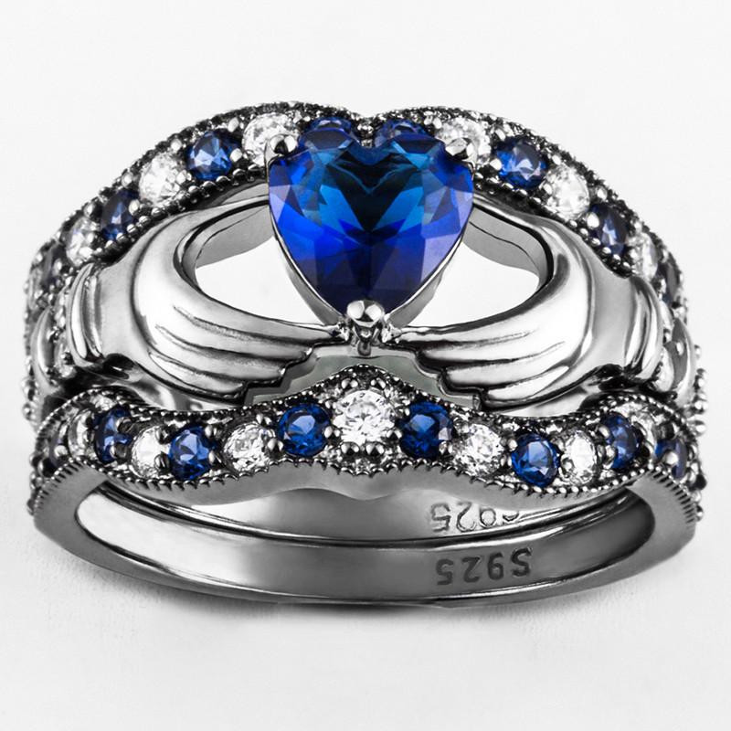 Diamond Claddagh Wedding Ring Sets
 Blue Diamond Claddagh Engagement Ring Set – EverMarker