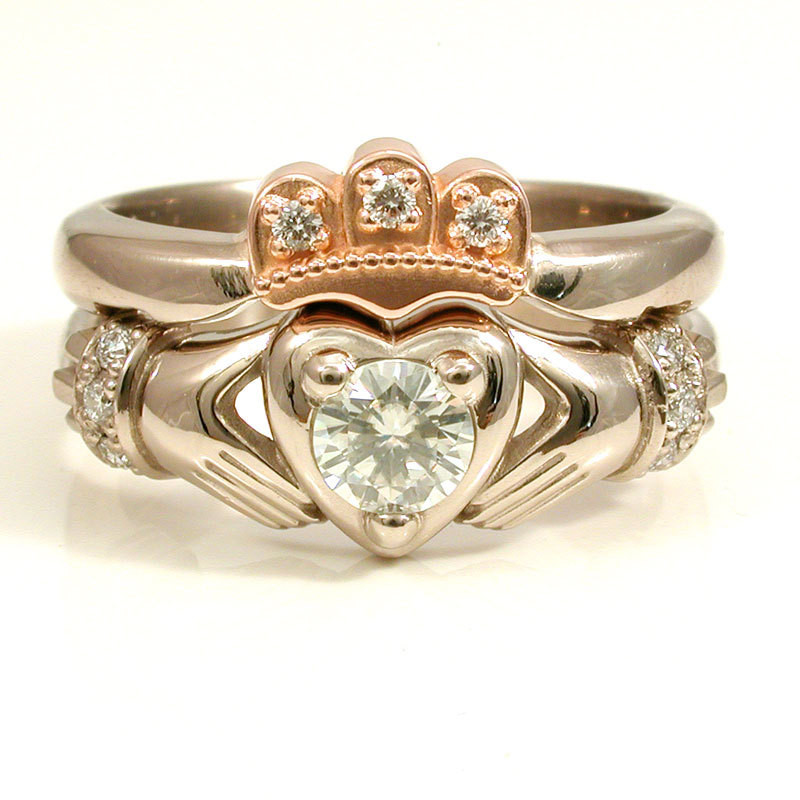 Diamond Claddagh Wedding Ring Sets
 Stacking Claddagh Engagment Wedding ring set by