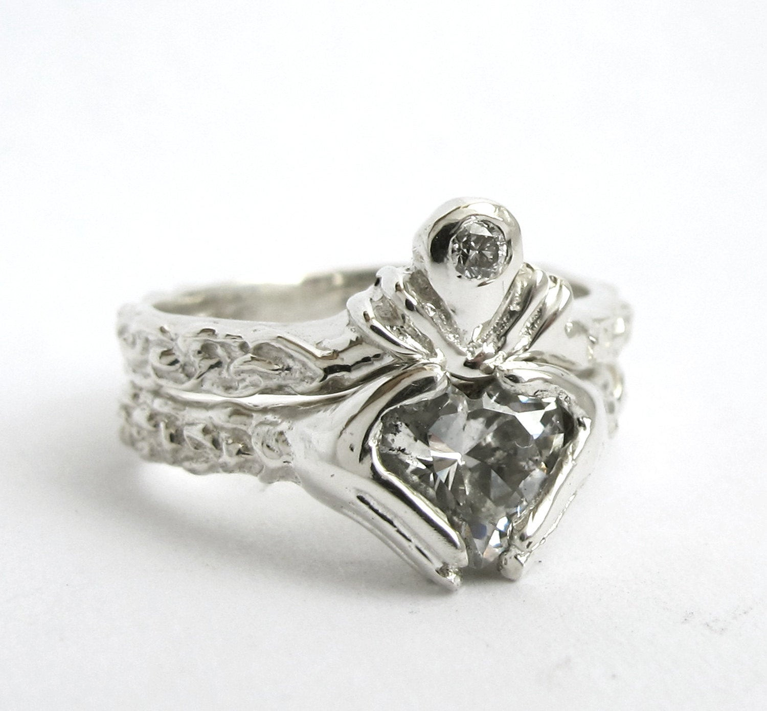 Diamond Claddagh Wedding Ring Sets
 Claddagh Ring Wedding Set White Gold and Diamond Blue Topaz
