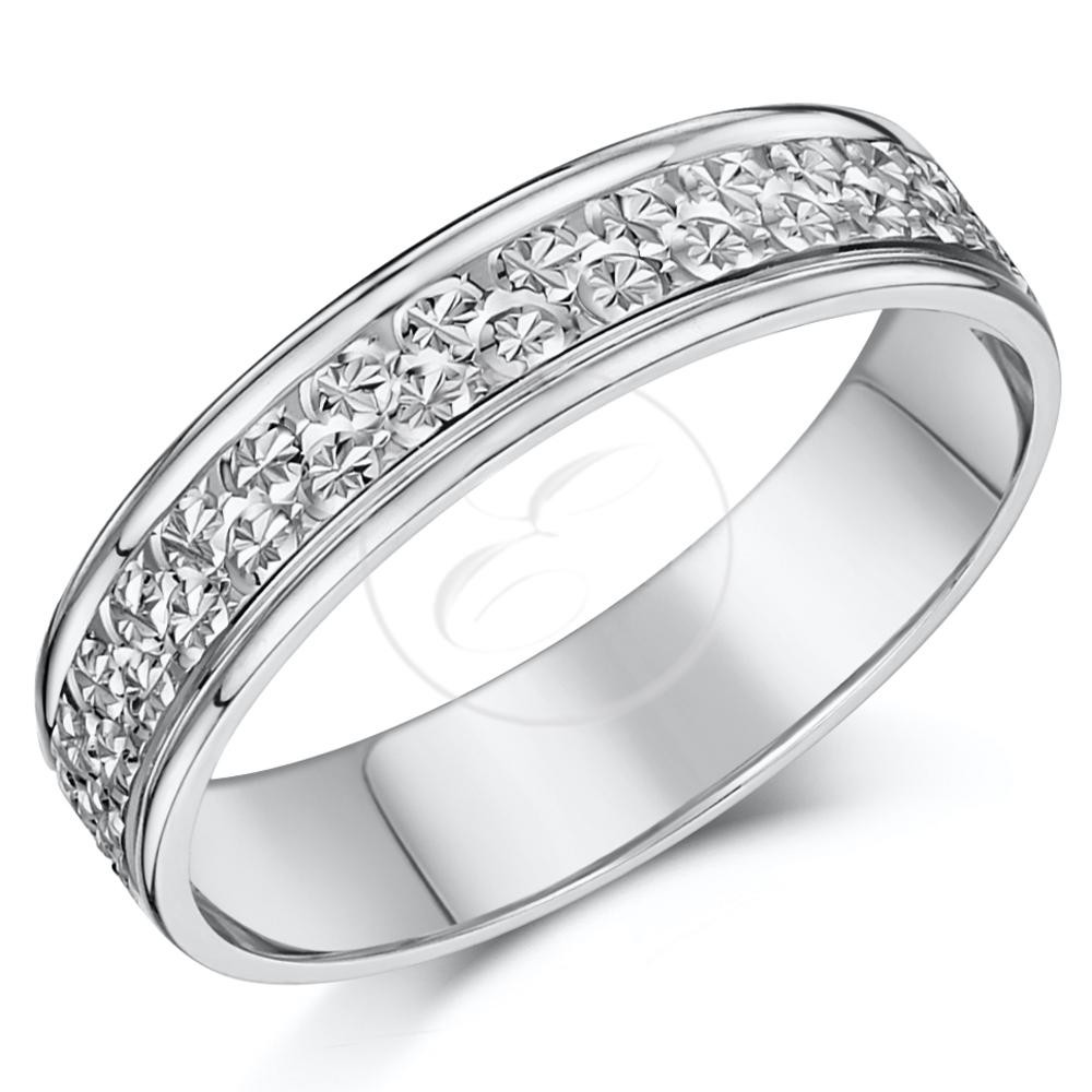 Diamond Cut Rings
 9ct White Gold Ring Diamond Cut Flat Wedding Ring Band 4mm
