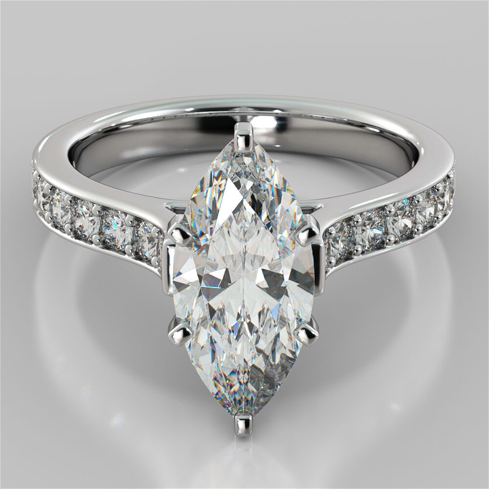 Diamond Cut Rings
 Marquise Cut Cathedral Engagement Ring 14K White Gold