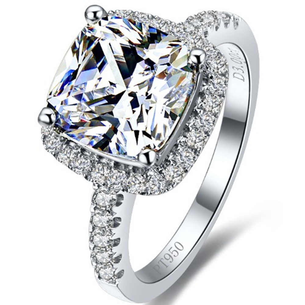 Diamond Cut Rings
 3CT Princess Cut Diamond Ring Halo Style Cushion Shape
