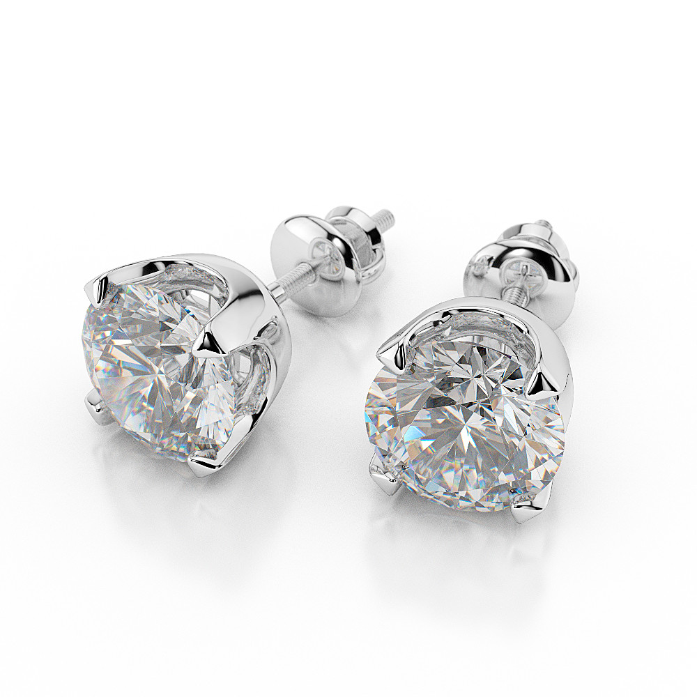 Diamond Ear Rings
 1 Carat Diamond Stud Earrings Round Cut D VS2 14K White Gold