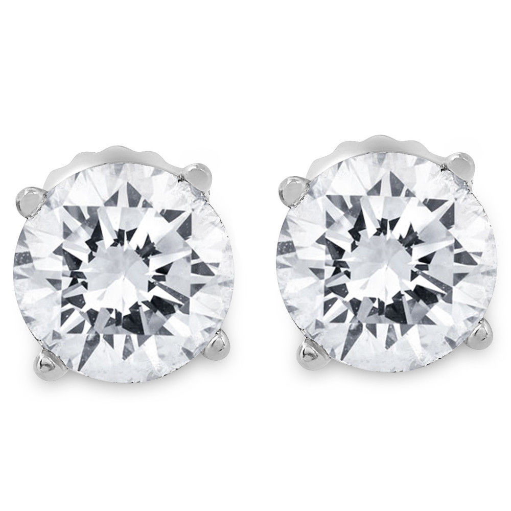 Diamond Ear Rings
 1ct Round Diamond Stud Earrings in 14K White Gold with