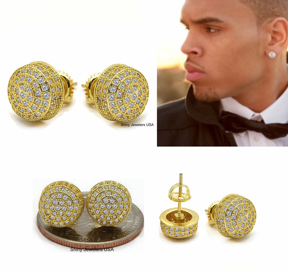 Diamond Earring For Men
 MENS 18K YELLOW GOLD FINISH LAB DIAMOND SCREW BACK HIP HOP