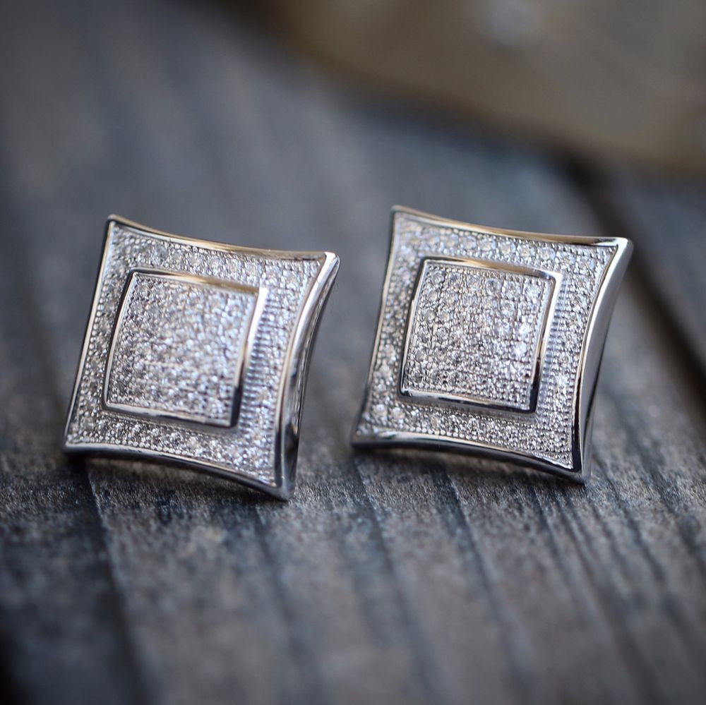 Diamond Earring For Men
 Mens white gold lab made diamond square shaped stud