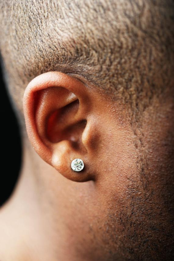 Diamond Earring For Men
 Promotion Mens Silver Stud Earrings White Diamond CZ Post