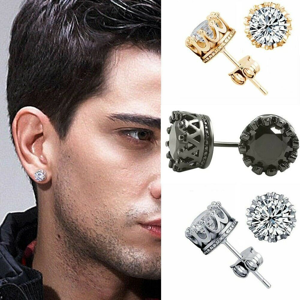 Diamond Earring For Men
 8mm 10mm Men Women Sterling Silver Post Stud Crown Cubic