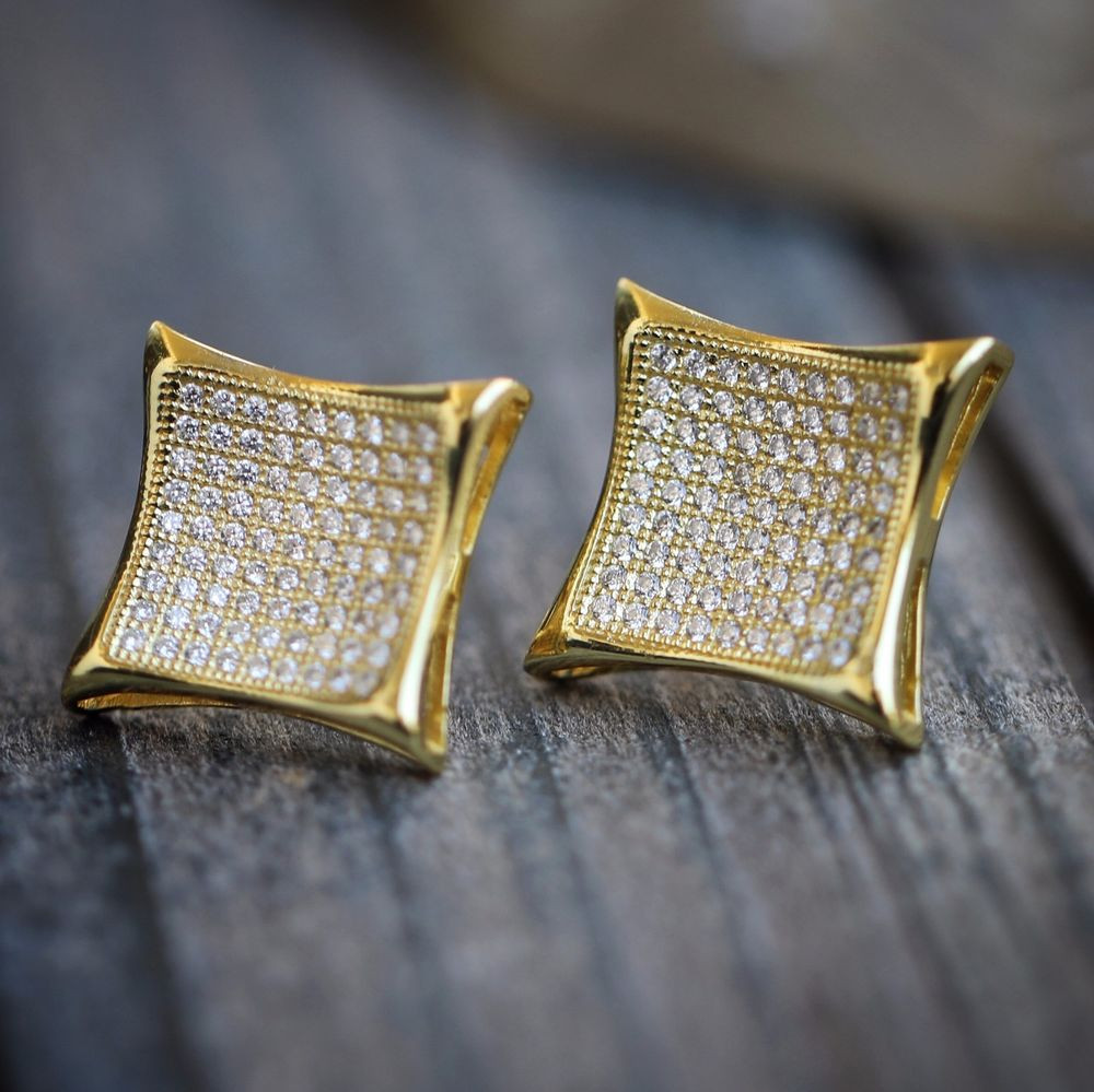 Diamond Earring For Men
 Mens Gold 14K Hip Hop Lab Simulated Diamond Earrings