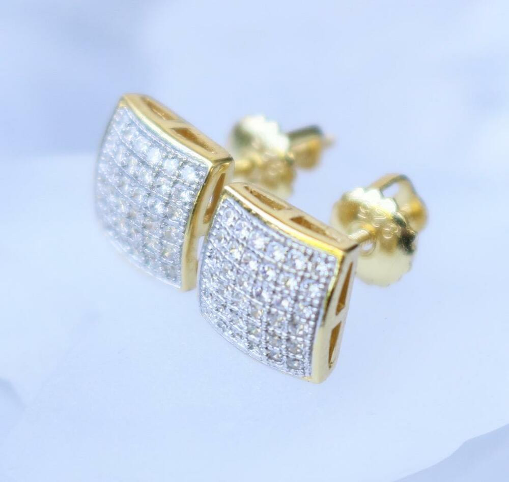 Diamond Earring For Men
 MENS WOMENS 14K YELLOW GOLD FINISH REAL SILVER 925 SMALL