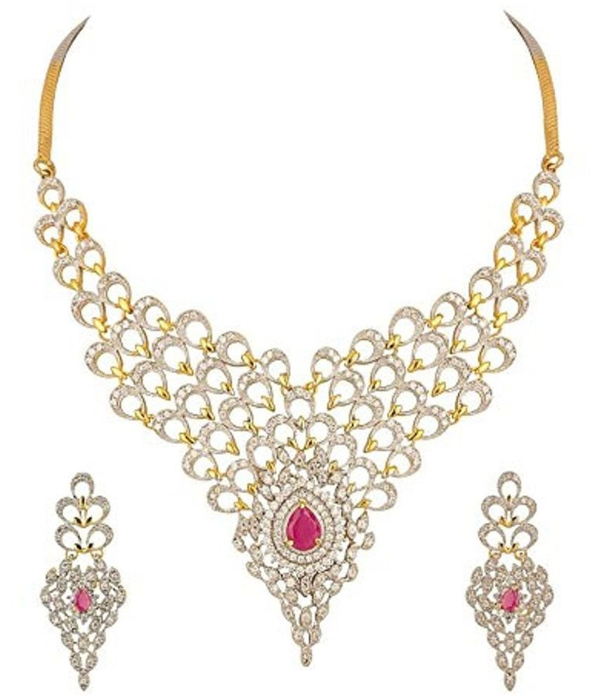 Diamond Necklace Sets
 Youbella Golden American Diamond Necklace Set with