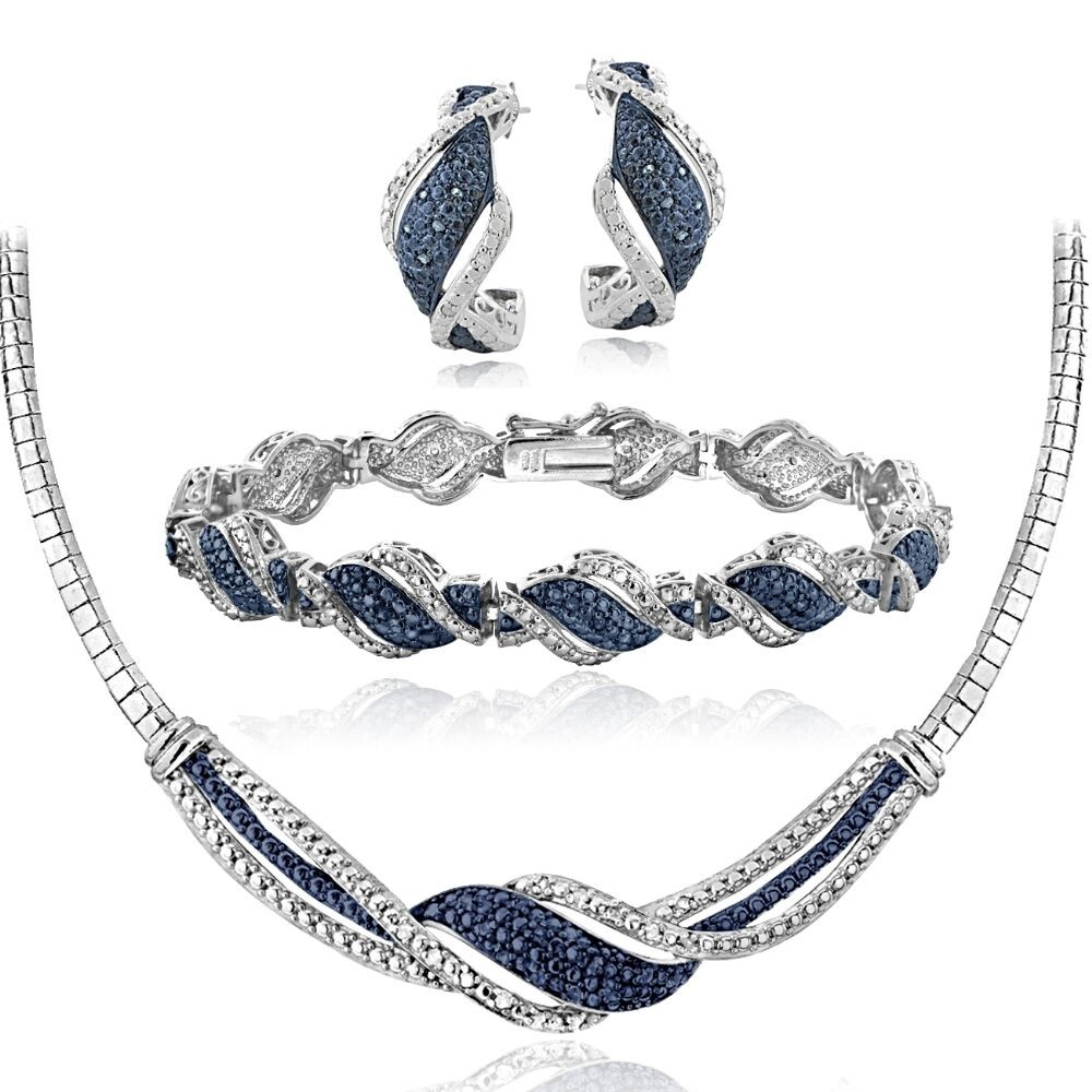 Diamond Necklace Sets
 3 4 Ct Blue & White Diamond Twist Necklace Bracelet