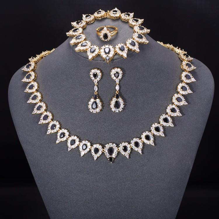 Diamond Necklace Sets
 Luxury Designs 18K Gold Jewelry Sets Aaa Black Cz Zirconia