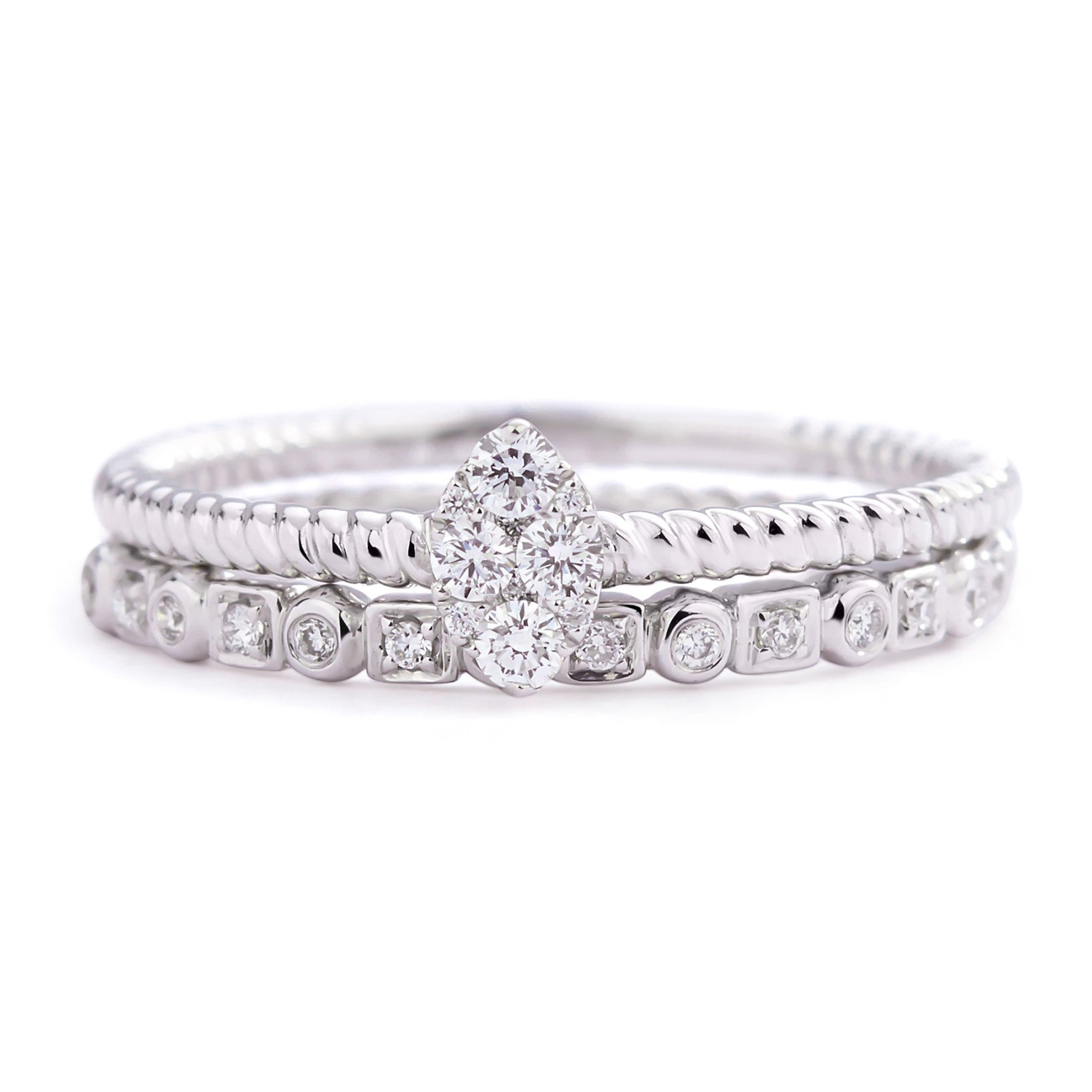 Diamond Stackable Rings
 Alternating Square & Circle Diamond Stackable Ring in 18k