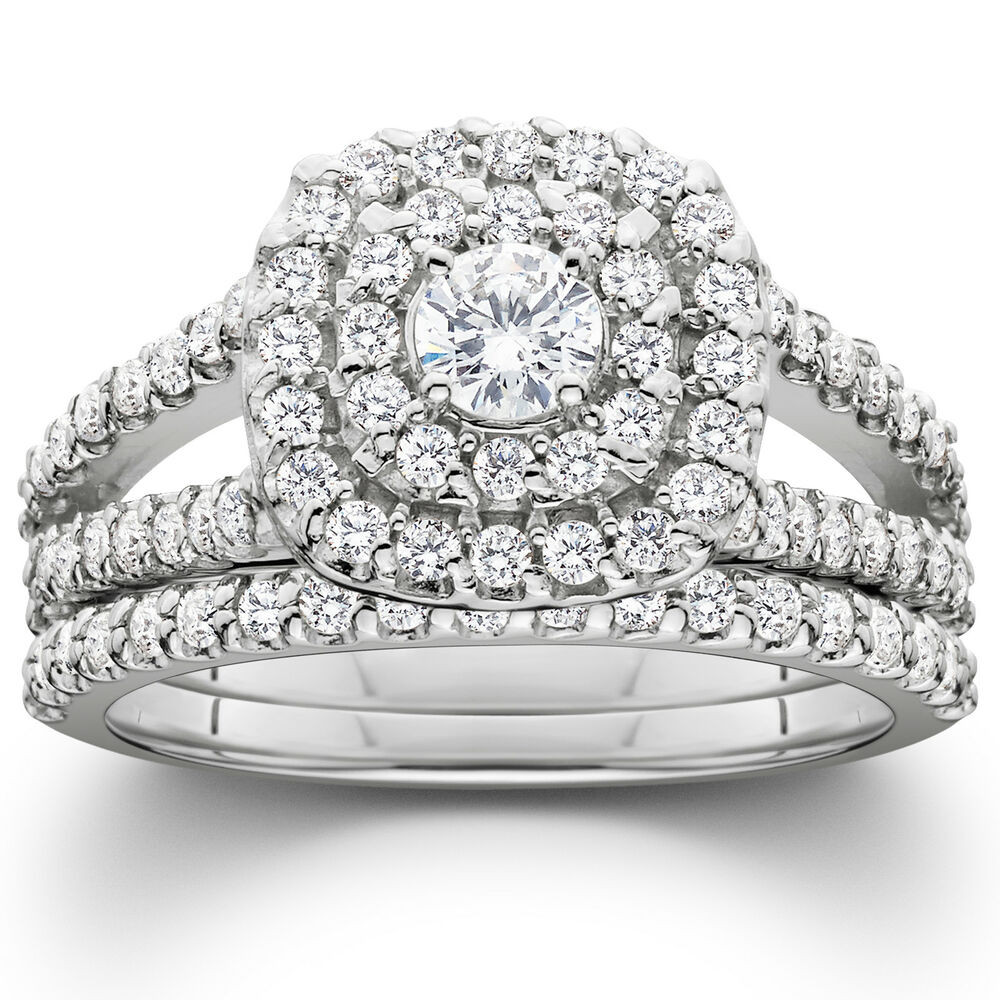Diamond Wedding Ring Sets For Her
 1 1 10ct Cushion Halo Diamond Engagement Wedding Ring Set