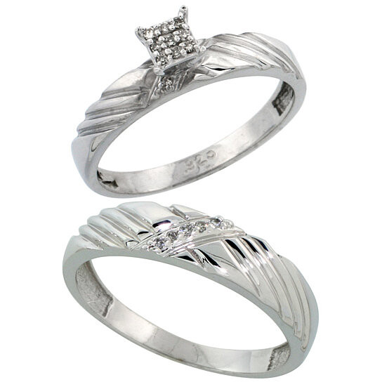 Diamond Wedding Ring Sets For Her
 Buy Sterling Silver 2 Piece Diamond wedding Engagement