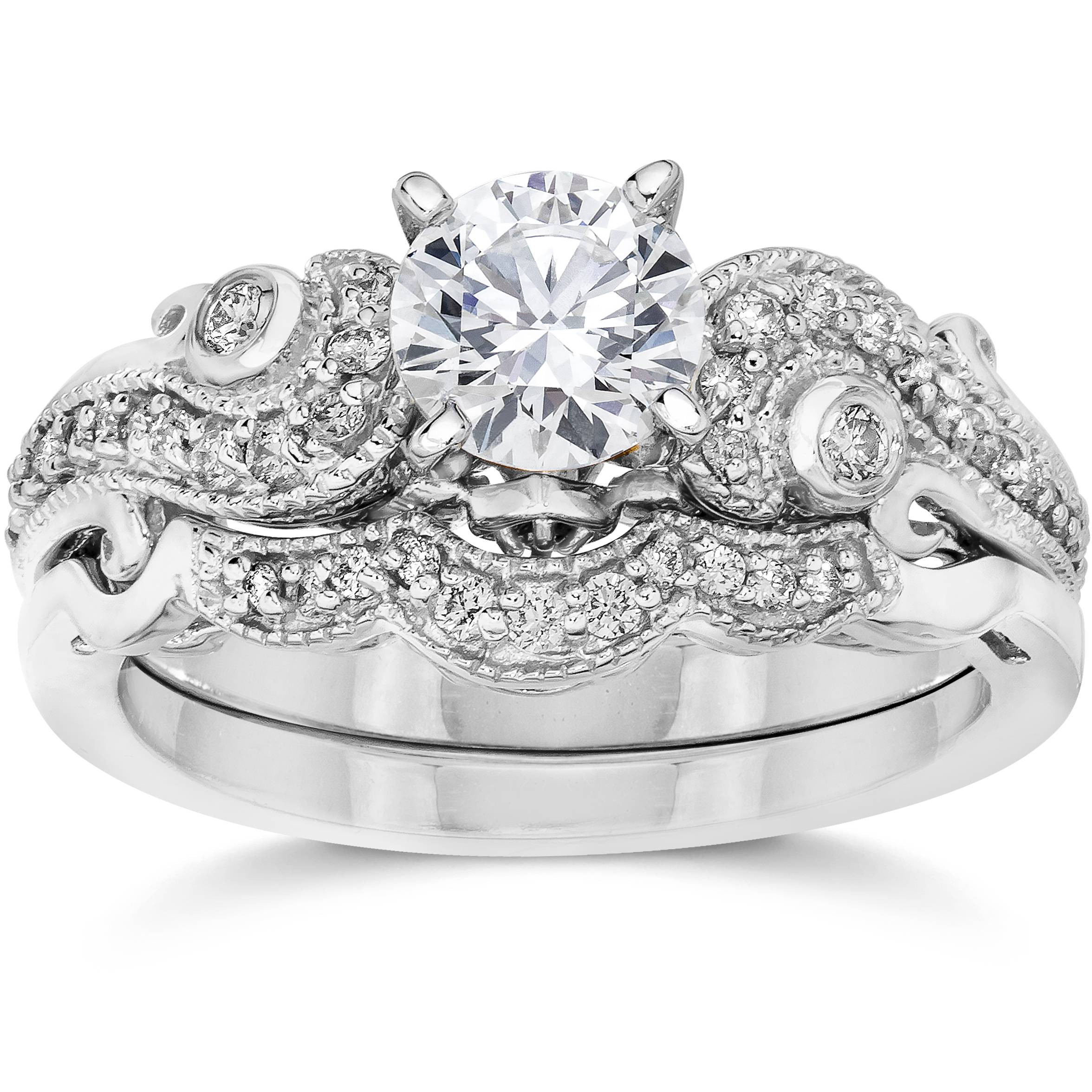Diamond Wedding Ring Sets For Her
 Emery 3 4Ct Vintage Diamond Filigree Engagement Wedding