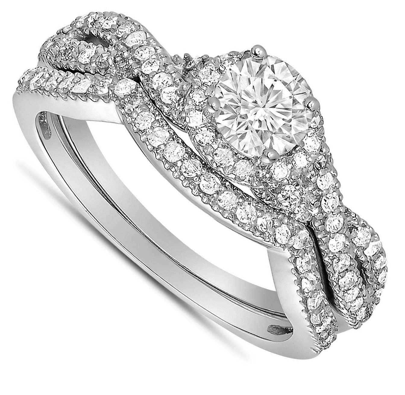 Diamond Wedding Ring Sets For Her
 2 Carat Round Diamond Infinity Wedding Ring Set in White