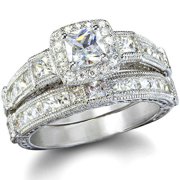 Diamond Wedding Ring Sets For Her
 Antique Style Imitation Diamond Wedding Ring Set