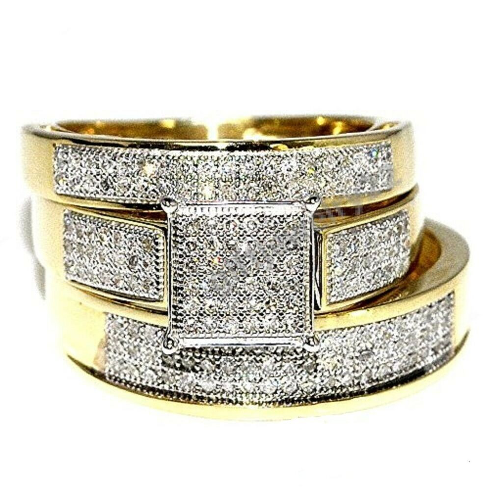 Diamond Wedding Ring Sets For Her
 His & Her Band Diamond Wedding Trio Bridal Engagement Ring