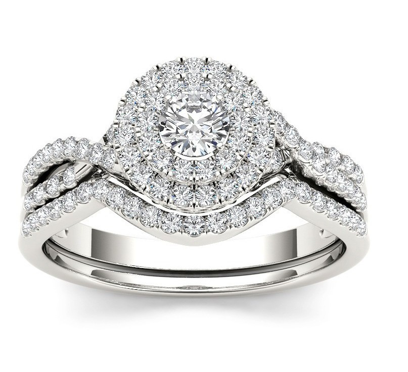 Diamond Wedding Ring Sets For Her
 1 10 Carat Round Diamond Double Halo Wedding Ring Set for