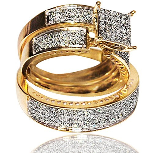Diamond Wedding Ring Sets For Her
 1cttw Diamond Yellow Gold Trio Wedding Set His and Her