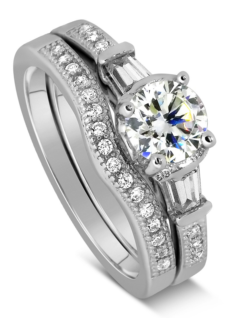 Diamond Wedding Ring Sets For Her
 Antique 1 Carat Round Diamond Wedding Ring Set for Her in
