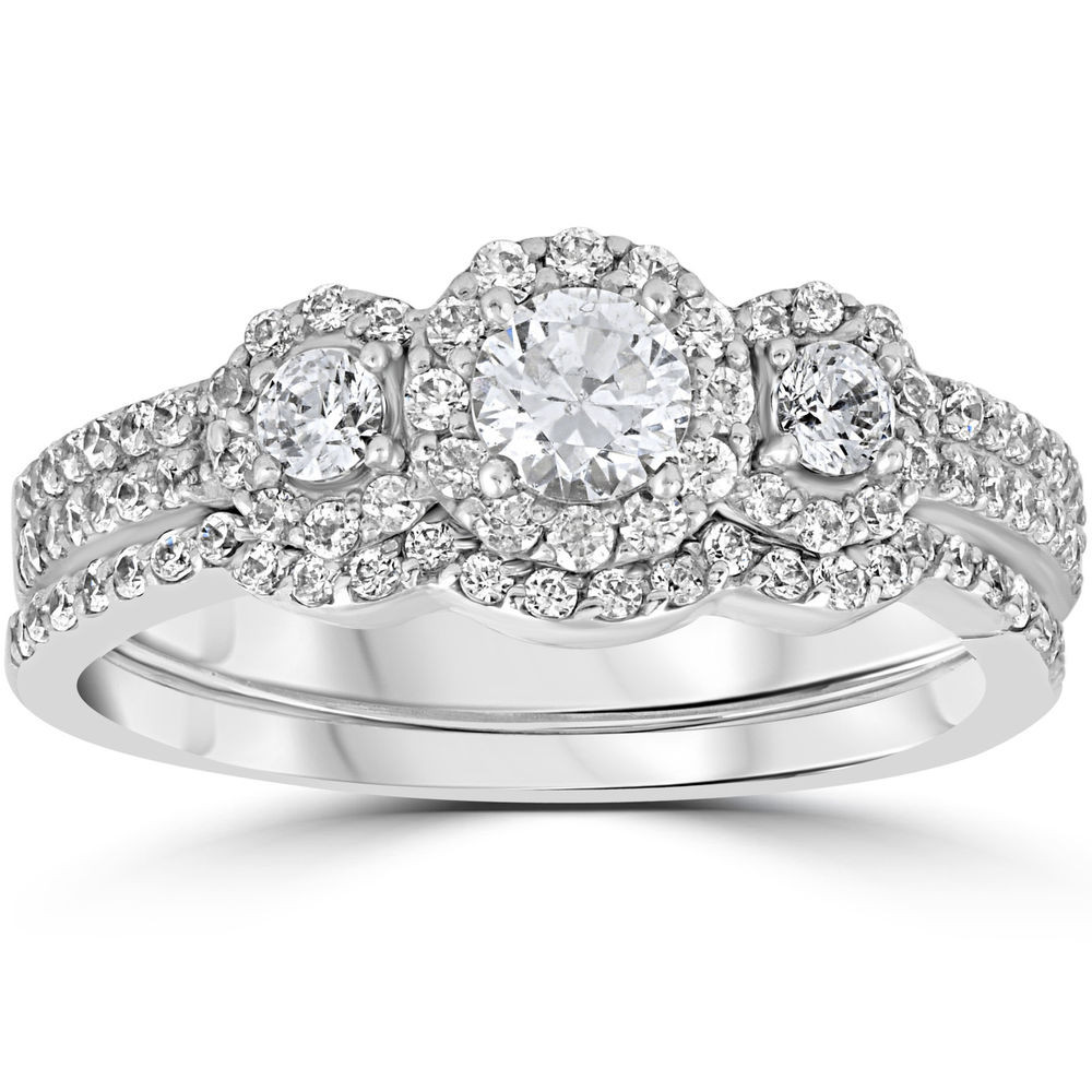 Diamond Wedding Rings Sets
 1 00Ct 3 Stone Diamond Engagement Wedding Ring Set 10K