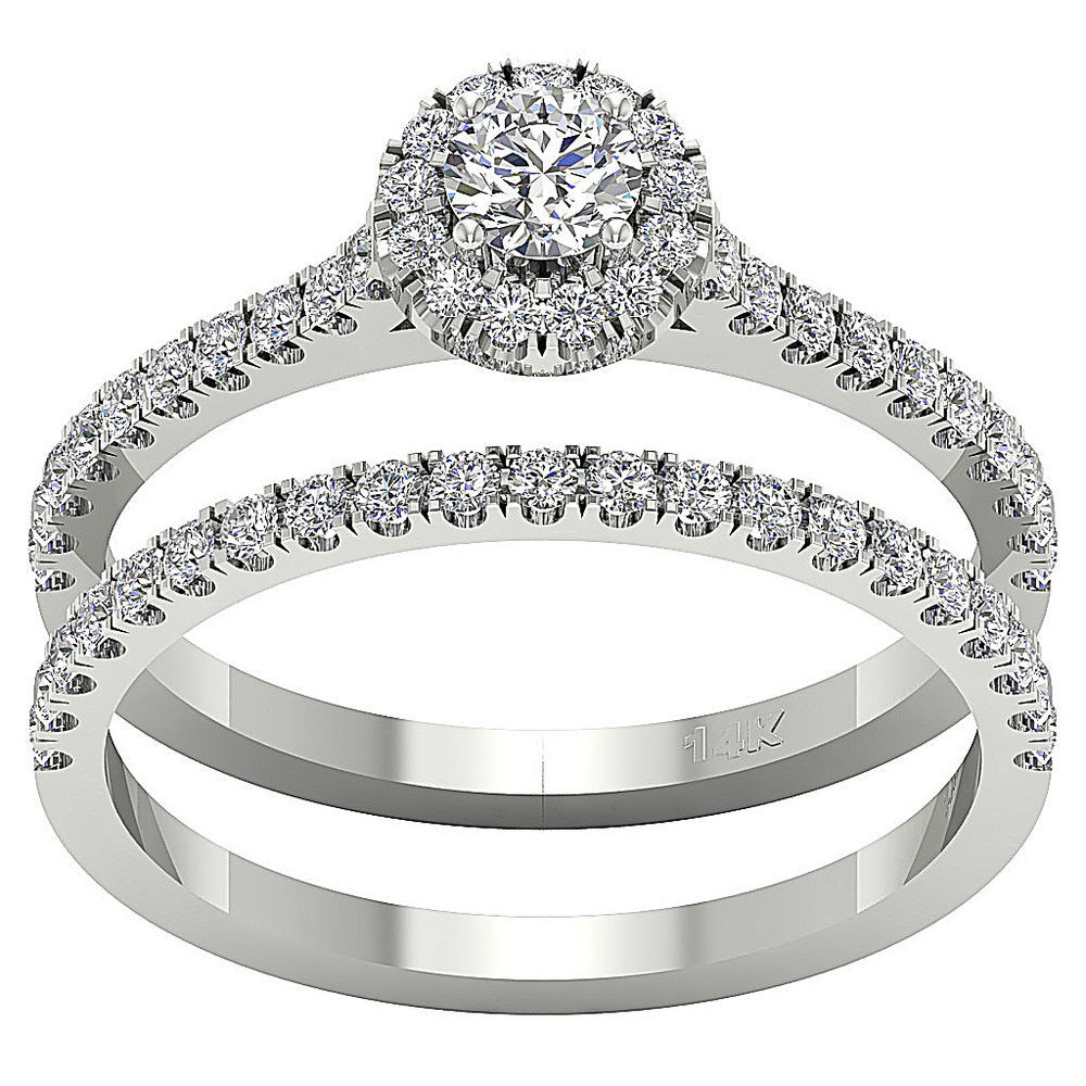 Diamond Wedding Rings Sets
 Halo Engagement Bridal Ring Band Set 1 01 Ct Real Diamond