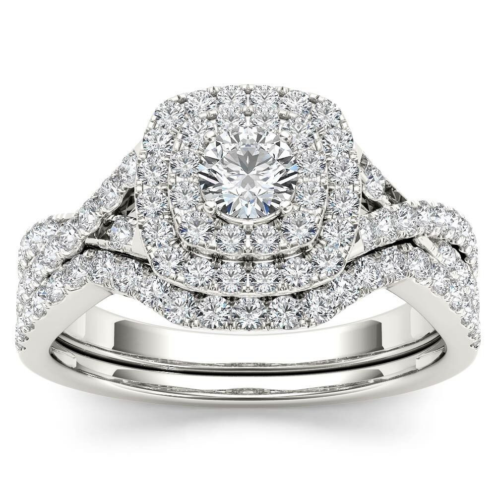 Diamond Wedding Rings Sets
 De Couer 10k White Gold 7 8ct TDW Diamond Double Halo